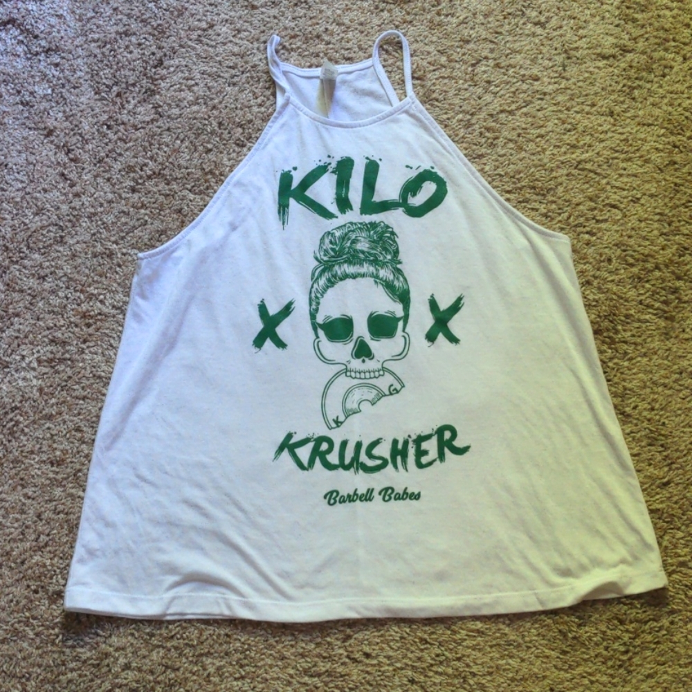 Medium white barbell babes tank